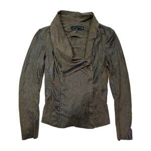 Zara Woman Faux Suede Moto Jacket Womens XS Olive Asymmetrical Zip